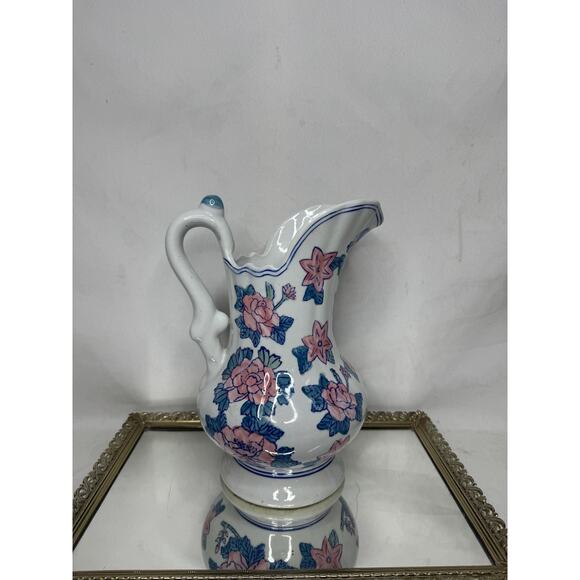 Chinese Export Extra Large Floral Wash Water Pitcher, Vintage Chinoiserie Chic - Picture 2 of 9